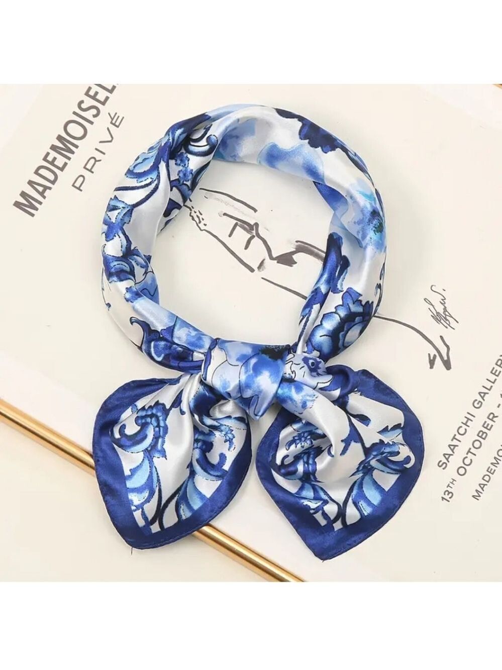 Blue FLORAL WOMANS SCARF POLYESTER - Picture 2 of 5